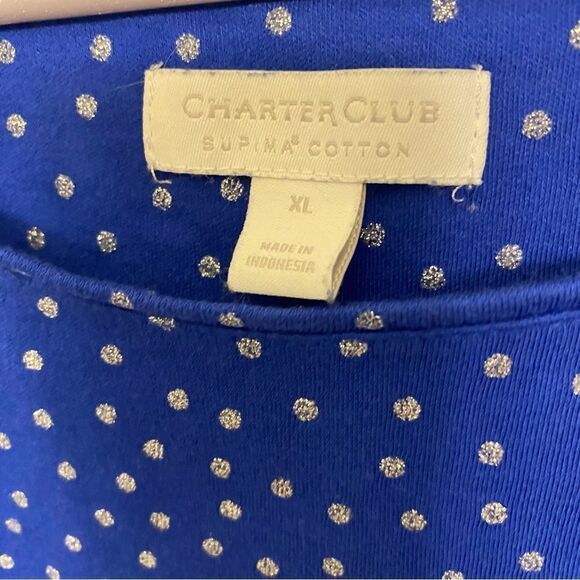 Charter Club Glitter Dot blue long sleeve crew neck Top blouse pima cotton XL - Picture 4 of 6